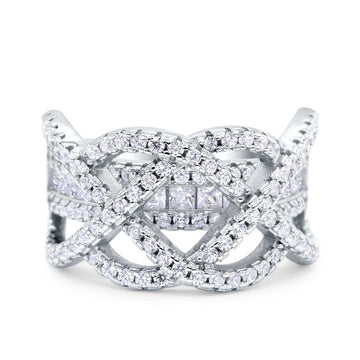 Princess Cut Infinity Twisted Wedding Ring Simulated Cubic Zirconia 925 Sterling Silver